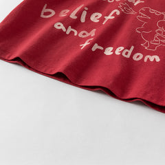 Dave&Bella Toddler Boys Summer Playful Red/Beige Breathable Cotton T-shirt Tops