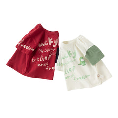 Dave&Bella Toddler Boys Summer Playful Red/Beige Breathable Cotton T-shirt Tops
