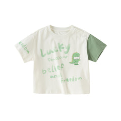 Dave&Bella Toddler Boys Summer Playful Red/Beige Breathable Cotton T-shirt Tops