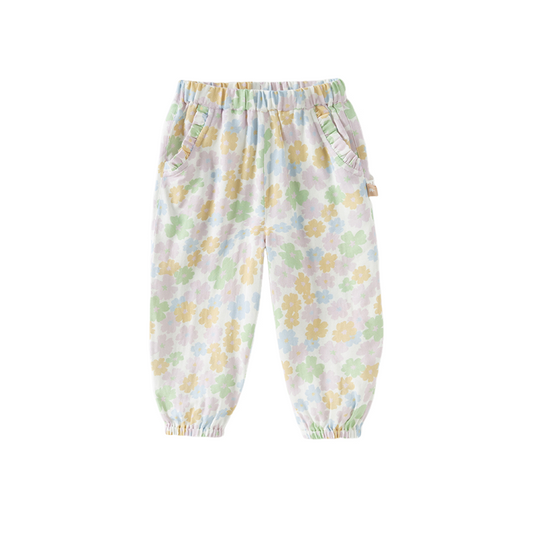 Dave&Bella Toddler Girls Summer Beige Floral Print Loose Mosquito Proof Pants