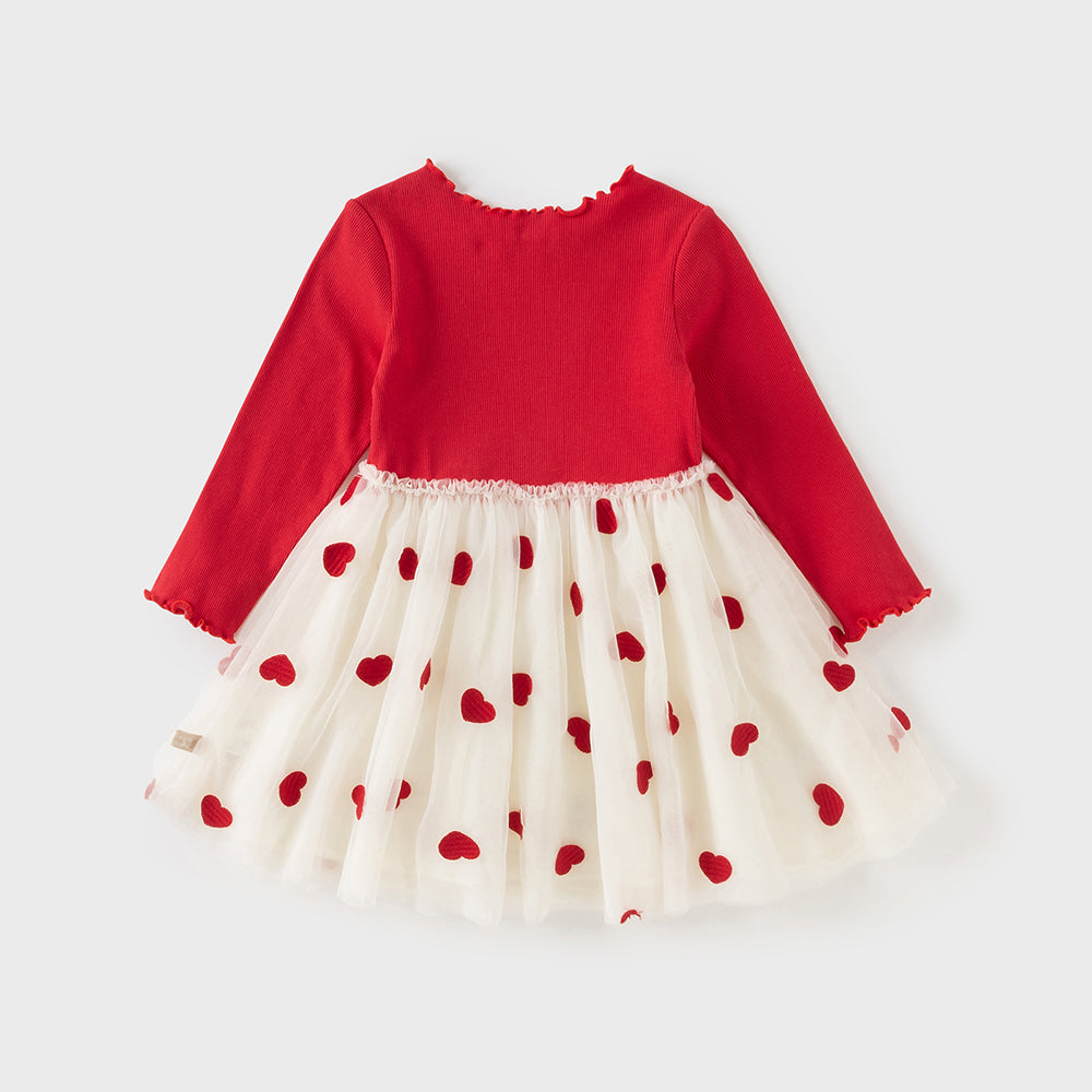 Dave&Bella Toddler Girls Vivid Red Knit Sweater Mesh Dress