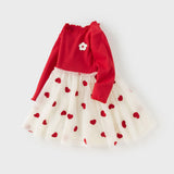 Dave&Bella Toddler Girls Vivid Red Knit Sweater Mesh Dress