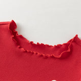Dave&Bella Toddler Girls Vivid Red Knit Sweater Mesh Dress