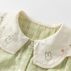 Dave&Bella Toddler Girls Summer Cotton Green Plaid Bubble Sleeve Dress (wallet bag)