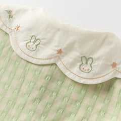Dave&Bella Toddler Girls Summer Cotton Green Plaid Bubble Sleeve Dress (wallet bag)