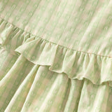 Dave&Bella Toddler Girls Summer Cotton Green Plaid Bubble Sleeve Dress (wallet bag)