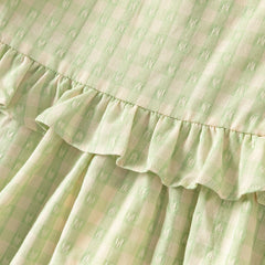 Dave&Bella Toddler Girls Summer Cotton Green Plaid Bubble Sleeve Dress (wallet bag)