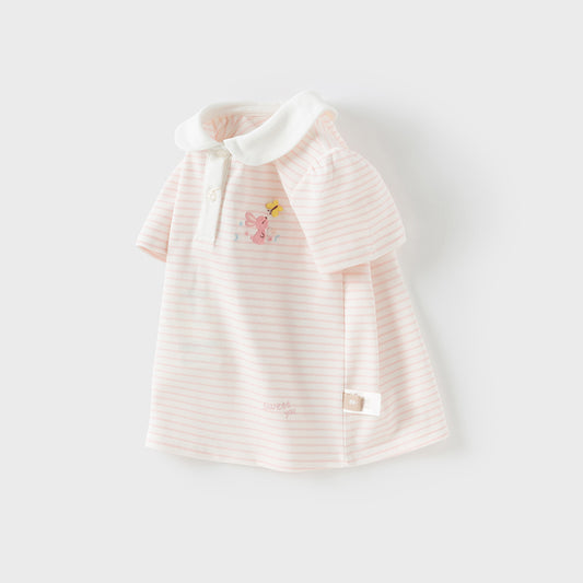 Dave&Bella Kids Girls Summer Sweet Pink Striped College-style Soft Polos