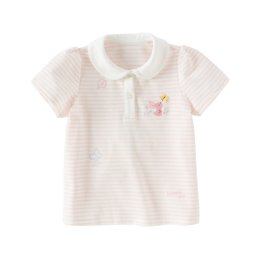 Dave&Bella Kids Girls Summer Sweet Pink Striped College-style Soft Polos