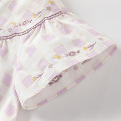 Dave&Bella Girls Summer Cute Cotton Purple Plaid A-line Dress
