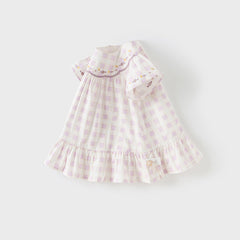 Dave&Bella Girls Summer Cute Cotton Purple Plaid A-line Dress