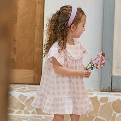 Dave&Bella Girls Summer Cute Cotton Purple Plaid A-line Dress
