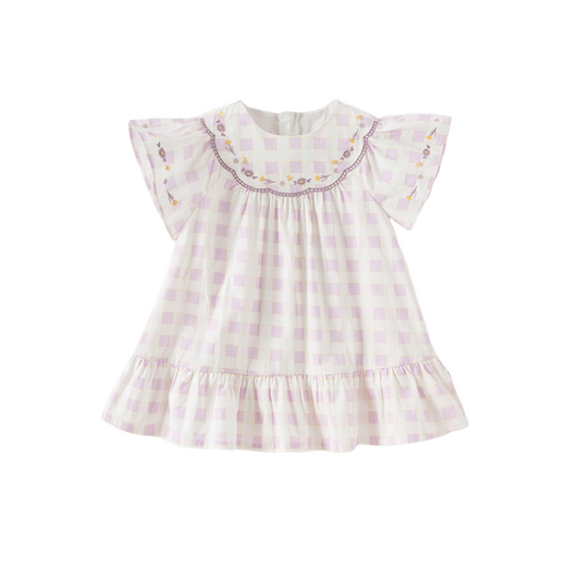 Dave&Bella Girls Summer Cute Cotton Purple Plaid A-line Dress
