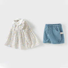 Dave&Bella Girls Summer Floral Print Top Jeans Short Set