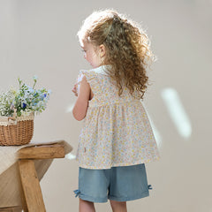 Dave&Bella Girls Summer Floral Print Top Jeans Short Set