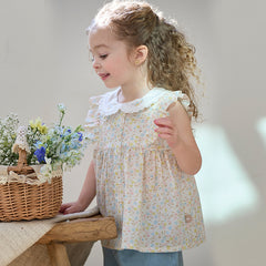 Dave&Bella Girls Summer Floral Print Top Jeans Short Set