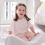 Dave&Bella Kids Girls Summer Sweet Pink Print Round Collar Soft Indoor Pajamas