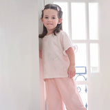 Dave&Bella Kids Girls Summer Sweet Pink Print Round Collar Soft Indoor Pajamas