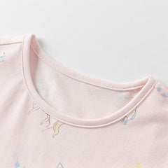 Dave&Bella Kids Girls Summer Sweet Pink Print Round Collar Soft Indoor Pajamas