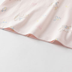 Dave&Bella Kids Girls Summer Sweet Pink Print Round Collar Soft Indoor Pajamas