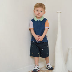 Dave&Bella Toddler Boys Summer Navy Blue Adjustable-waistband Comfortable Shorts