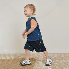 Dave&Bella Toddler Boys Summer Navy Blue Adjustable-waistband Comfortable Shorts