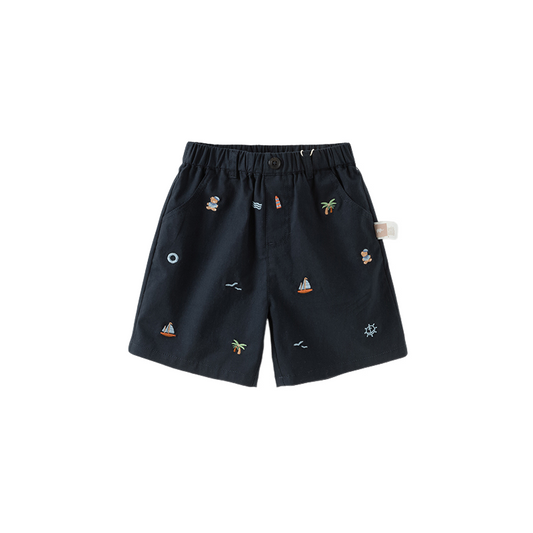 Dave&Bella Toddler Boys Summer Navy Blue Adjustable-waistband Comfortable Shorts