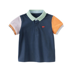 Dave&Bella Toddler Boys Summer Versatile Dark Bule Short Sleeve Formal Polos