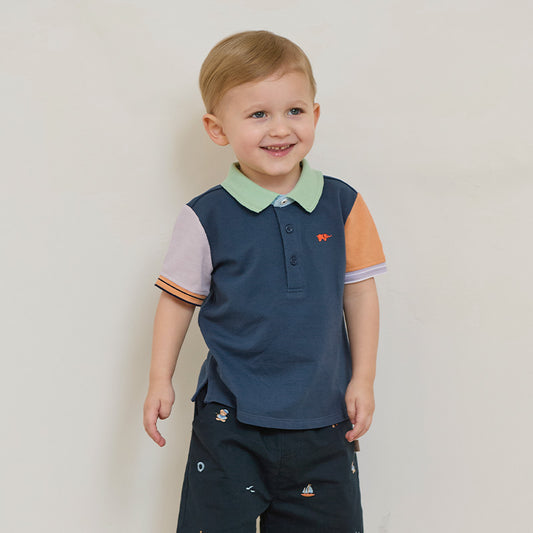 Dave&Bella Toddler Boys Summer Versatile Dark Bule Short Sleeve Formal Polos