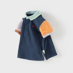 Dave&Bella Toddler Boys Summer Versatile Dark Bule Short Sleeve Formal Polos