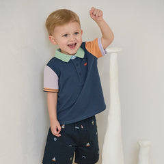 Dave&Bella Toddler Boys Summer Versatile Dark Bule Short Sleeve Formal Polos