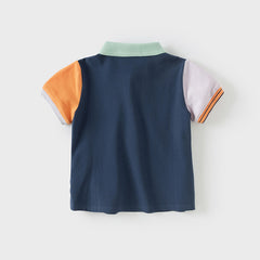 Dave&Bella Toddler Boys Summer Versatile Dark Bule Short Sleeve Formal Polos