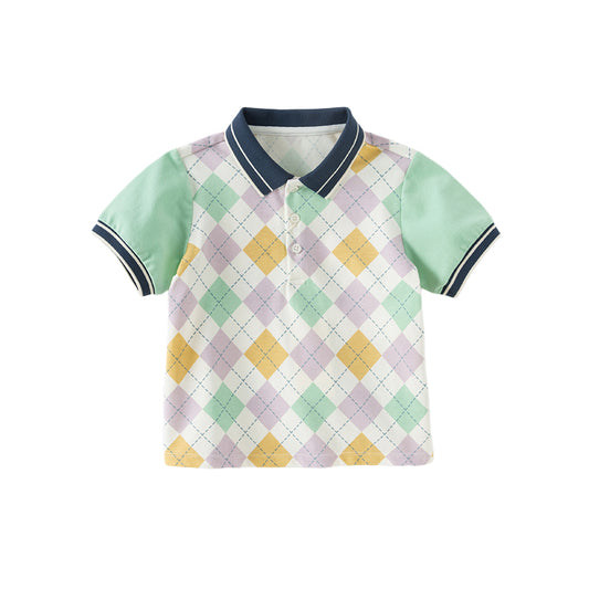 Dave&Bella Toddler Boys Summer Color-plaid Soft Cotton Polos