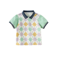 Dave&Bella Toddler Boys Summer Color-plaid Soft Cotton Polos