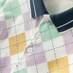 Dave&Bella Toddler Boys Summer Color-plaid Soft Cotton Polos