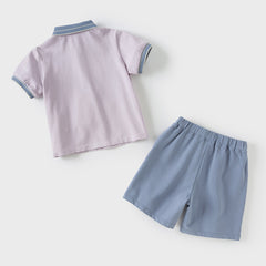 Dave&Bella Boys Summer Cotton Formal Grey Purple Polo T-shirt Short Pant Set