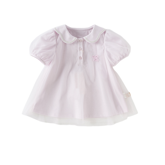 Dave&Bella Girls Summer Cotton  Purple pink Mesh Polo T-shirt Top