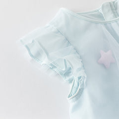 Dave&Bella Girls Summer Blue Mesh Star Flutter Sleeve T-shirt Top