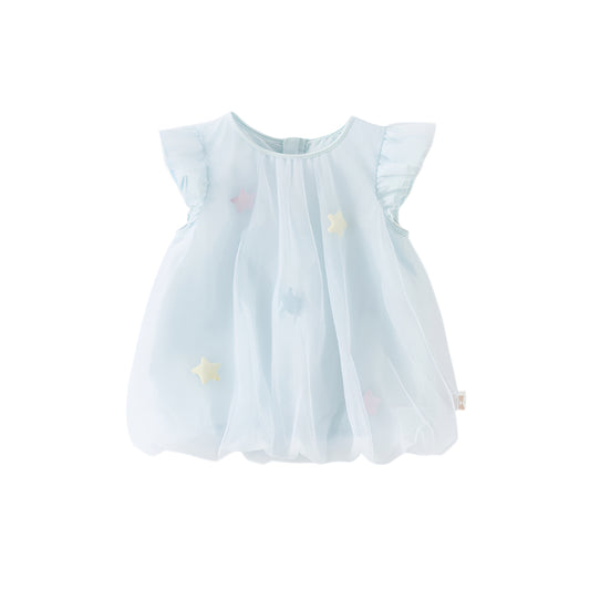 Dave&Bella Girls Summer Blue Mesh Star Flutter Sleeve T-shirt Top