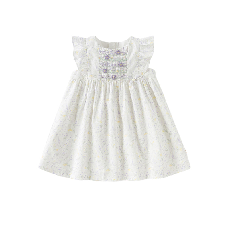 Dave&Bella Girls Summer Purple Floral Print Cotton Dress