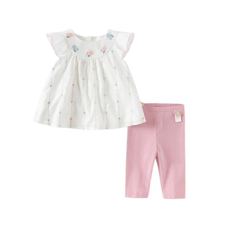 Dave&Bella Toddler Girls Summer Cute Classic White Cotton T-shirt Short Pant Sets
