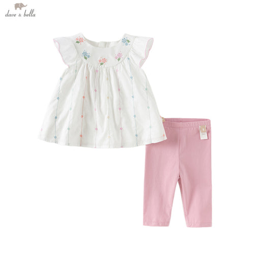 Dave&Bella Girls Summer Lovely Classic White Cotton T-shirt Short Pant Set