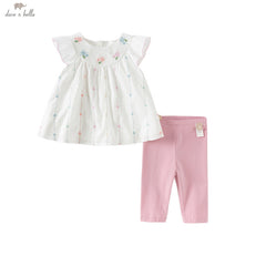 Dave&Bella Girls Summer Lovely Classic White Cotton T-shirt Short Pant Set