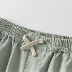 Dave&Bella Boys Summer Solid Color Linen Shirt Short Pant Set