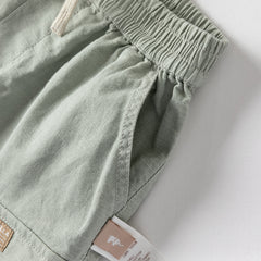 Dave&Bella Boys Summer Solid Color Linen Shirt Short Pant Set