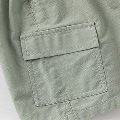 Dave&Bella Boys Summer Solid Color Linen Shirt Short Pant Set
