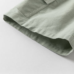 Dave&Bella Boys Summer Solid Color Linen Shirt Short Pant Set
