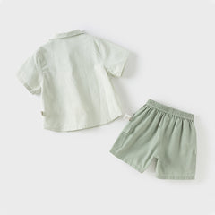 Dave&Bella Boys Summer Solid Color Linen Shirt Short Pant Set
