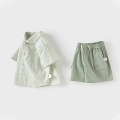 Dave&Bella Boys Summer Solid Color Linen Shirt Short Pant Set