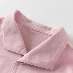 Dave&Bella Boys Summer Solid Color Linen Shirt Short Pant Set